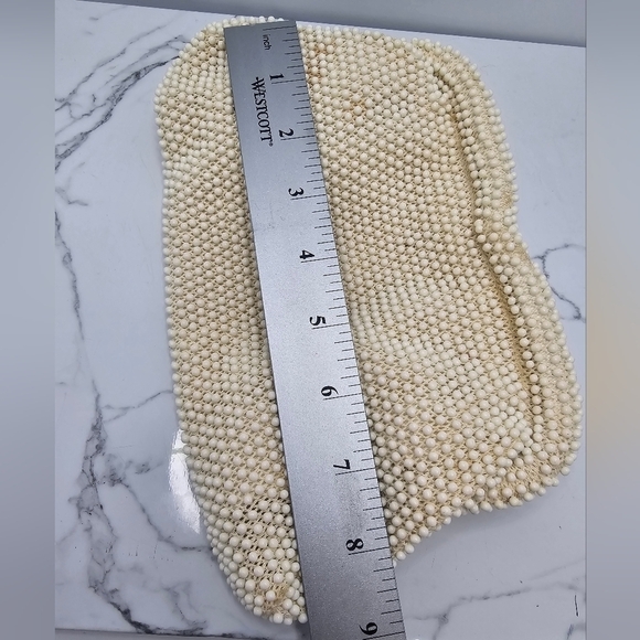 vintage 60s creamy white monochrome bead maximalist small clutch purse - Picture 8 of 11